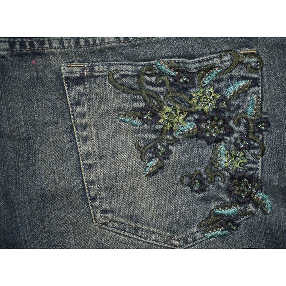 CALVIN KLEIN‎ NEW $79 Tarnished Denim Embroidered Trouser Jean Size 14 - Picture 3 of 4